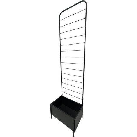 Jardinière XL en métal avec Treillis - Jardinière en Acier revêtu par pulvérisation pour Plantes grimpantes - Peu encombrant pour Balcon, terrasse et Jardin - 50 x 30 x 180 cm - Noir (1/4)