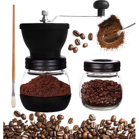 Macinacaffè manuale, macina spezie manuale, barattoli in vetro, macina in ceramica, macinatura regolabile, facile da pulire, compatto e portatile, set da 3, acciaio inossidabile