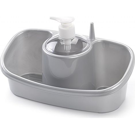 Portaspugna Organizzazione Cucina con Dispenser Sapone Argento
