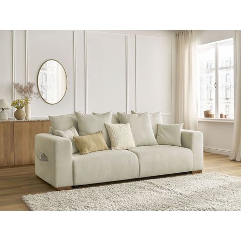 Bobochic – Canapé droit convertible 3 places – Velours côtelé beige – Coffre de rangement – Transformable en couchage – Design moderne (1/5)