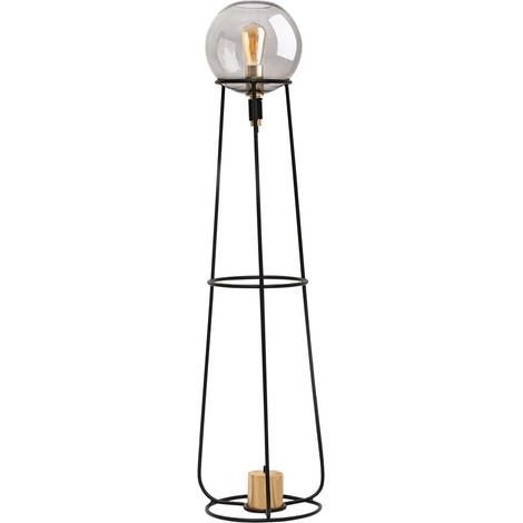 Stehleuchte Standlampe Beistellleuchte schwarz gold Glaskugel rauch H 128,5 cm (1/5)