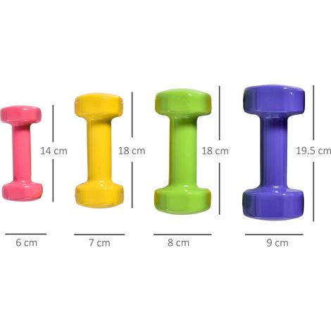 Ensemble de 4 haltères hexagonales, poids total 20 kg, en acier et PU, 1-4 kg, multicolores (1/5)