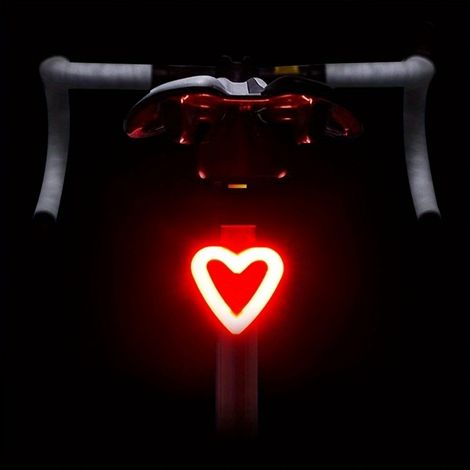 Fanale posteriore per bicicletta a LED ricaricabile a forma di cuore, con 5 modalità di intensità luminosa e luce di segnalazione per la guida notturna. (1/4)