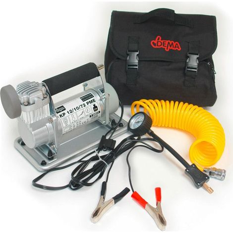 Dema – Compresseur 12V 150 psi – Débit d'air 72 l/mn – Protection thermique – Raccord rapide NW 7,2 mm – Poignée ergonomique