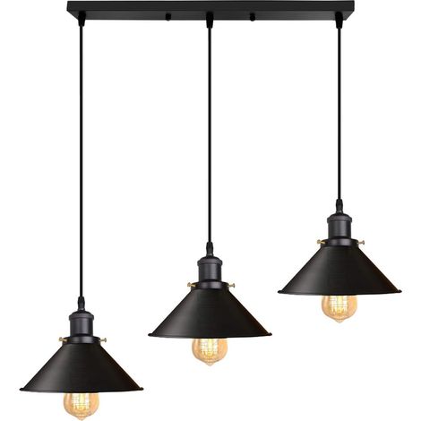 Suspension Luminaire Industrielle Lustre Plafonniers Design Métal 3 Lampes Lustre Suspension, Ø 220Mm, Noir Mat Douille (1/5)