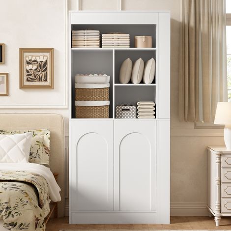 Mobile contenitore alto 85×35×180 cm, 2 ante, ripiani aperti, bianco DESVIAE (1/5)