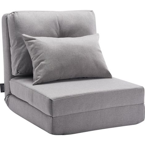 Chaise de sol pliante, fauteuil de sol à 5 positions réglables, canapé-lit rembourré pliable avec dossier réglable, cadre en métal et oreiller, fauteuil convertible pour salon, chambre, gris (1/5)