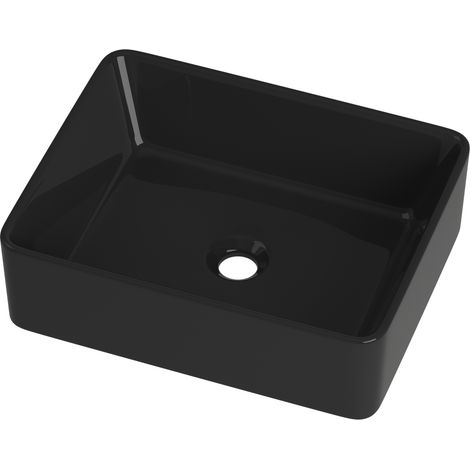 Lavabo Rectangulaire à Poser Salle de Bain Vega Céramique Noir 465x370x140mm (1/5)
