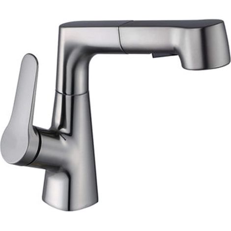 Grifo de cocina con rociador extraíble, grifo giratorio de 360° para agua fría y caliente (gris) (1/5)