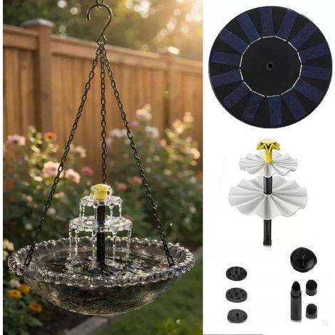 Fontaine solaire suspendue pour oiseaux - Fontaine d'extérieur en forme d'échelle avec pompe à eau et décoration de jardin (1/5)