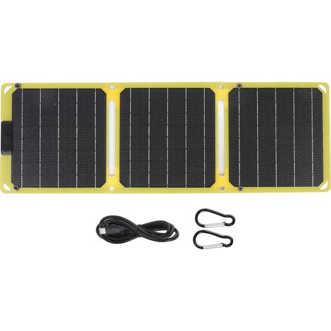 Ortviai Panneau Solaire Portable 30 W, Pliable en 3 Parties, Monocristallin ETFE, Sorties USB-C x2, Jaune Fluorescent (1/5)