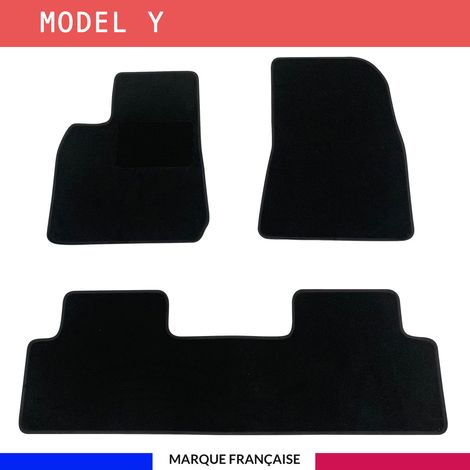 Tapis de sol voiture - Sur mesure pour TESLA MODEL Y (dès 07/2021) Antidérapant - 3 pièces : Protection arrière - Moquette (1/5)