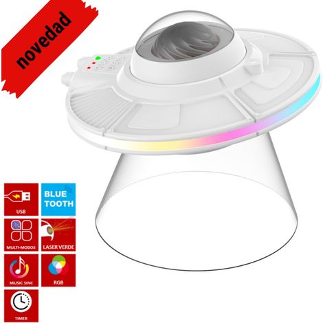 LAMPARA SOBREMESA PROYECTOR OVNI LUZ NOCTURNA USB MULTIMODO MUSICA SINCRO (1/2)