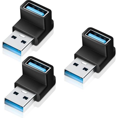 Lot de 2 adaptateurs USB-A vers USB-A coudé à 90 °, USB 3.2 10 Gbps haute vitesse, compatible avec smartphones, ordinateurs portables, tablettes, disques durs externes, imprimantes et plus