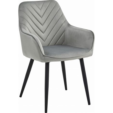 Sedia Nana con braccioli in velluto grigio argento e gambe nere (1/5)