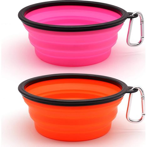 2 Piece Collapsible Silicone Travel Bowl Orange and Pink Large (1/5)