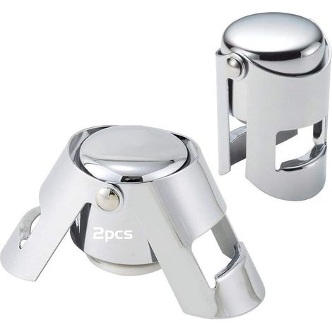 2 tappi per champagne - Tappi per bottiglie di vino in acciaio inossidabile, Tappo per bottiglie di vino spumante, Tappo per champagne sottovuoto (argento)