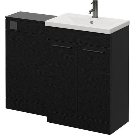 Napoli 390 Nero Oak 1100mm 2 Door Vanity Unit Toilet Suite with Glide Basin - 1100mm - Gunmetal Grey 160mm HandleWithout Kingston Toilet Pan