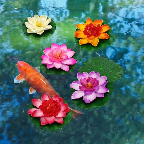 Fleurs de Lotus Artificielles Flottantes Nénuphars en Mousse Décoration de Bassin Étang Piscine Jardin Aquarium