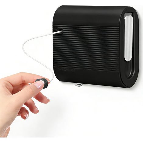 Corde à Linge Rétractable 4,2m - Sechoir a Linge Mural - Étendoir Robuste Intérieur/Extérieur 20kg, pour Salle de Bain, Balcon, Buanderie (Noir- Installation Facile) (1/5)