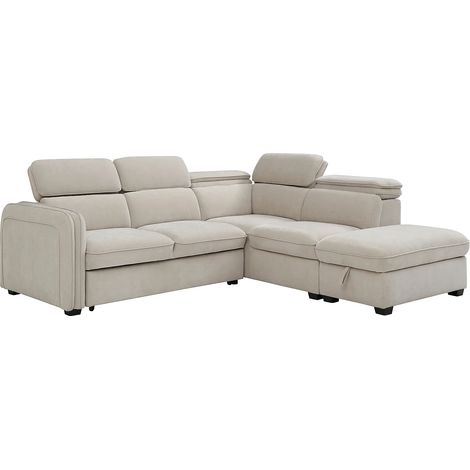 Divano angolare destro convertibile e pouf in tessuto beige BALOTIA (1/5)