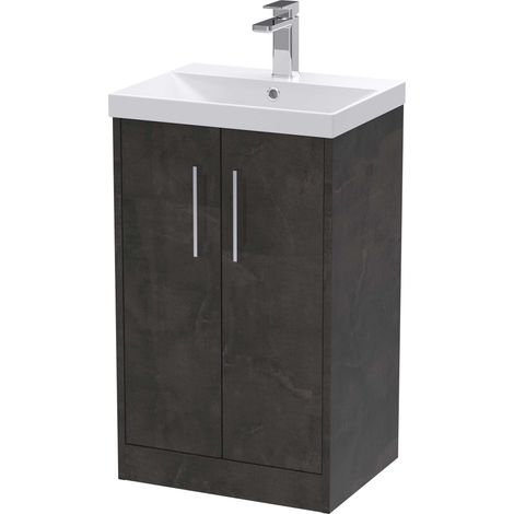 Hudson Reed Juno Floor Standing 2-Door Vanity Unit with Basin 3 500mm Wide - Metallic Slate (1/5)