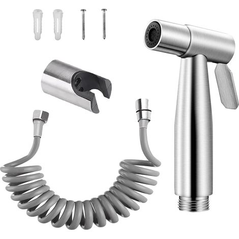 Douchette de bidet en inox, set de douchette à main, jet réglable, flexible et crochet pour raccordement WC ou bidet suspendu (1/5)