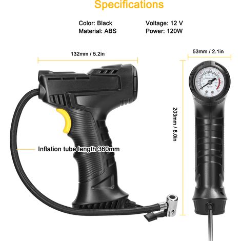 Pompe à Air de voiture 120W, compresseur portatif, gonfleur de pneus Portable, manomètre avec lumière LED, pour balles de pneus de moto et de vélo (1/5)