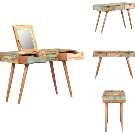 Coiffeuse avec miroir 112x45x76 cm Bois massif de récupération - Coiffeuse - Commode - Meuble Salle De Bain - Miroir - Rangement (1/5)