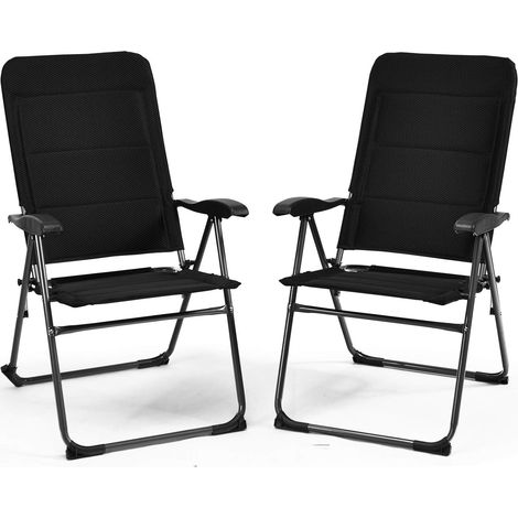 GOPLUS Lot de 2 Chaises de Jardin Pliantes, Chaises Pliantes avec 7 Positions de Dossier Réglables, Accoudoir, Ensembles de Bistrot Rembourrés pour Jardin, Terrasse, Balcon ou Arrière-Cour (1/5)