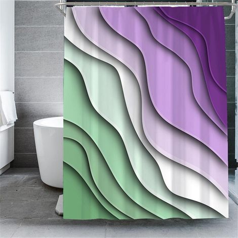Rideau de Douche Abstrait Vagues 180x180cm Violet, Imperméable avec Crochets Inclus, Qualité Supérieure, Anti-Moisissure, Nettoyage Facile, Motif Artistique (1/5)