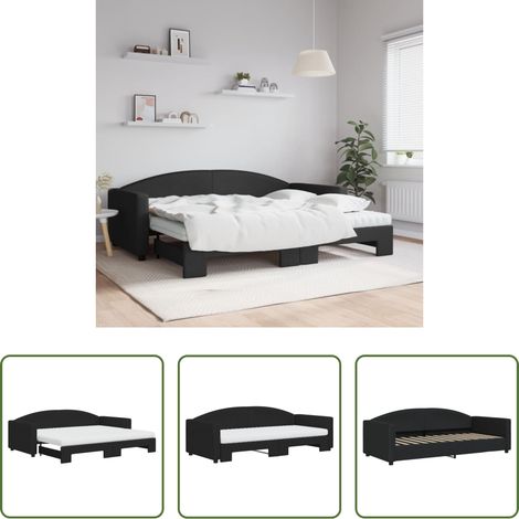 vidaXL Sofa-Bett - Tagesbett Ausziehbar mit Matratzen Schwarz 90x200 cm Stoff (1/5)