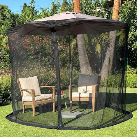Moustiquaire pour Parasol 3 M  Grandes Tailles Et Tissu Conçu pour L'Extérieur  Noir Maille De Protection Contre Les Insectes pour Patio, Porche Et Terrasse De Jardin