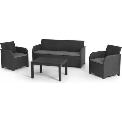 Salon de jardin - en résine imitation rotin tressé - Allibert by KETER - 5 personnes - SanRemo - Gris graphite (1/5)
