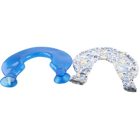 Bouteille d'eau chaude 1400ml en PVC bleu translucide, forme U, housse en flanelle corail (1/5)