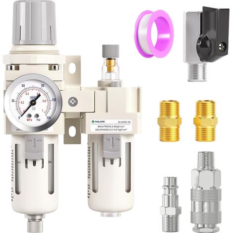 Air Filter 1/2" BSP - Pressure Regulator - Water/Oil Separator - Combo (0-1MPA),Air Tool Compressor Filter with Pressure Gauge AC4010-04(Manual Drainage) (1/5)