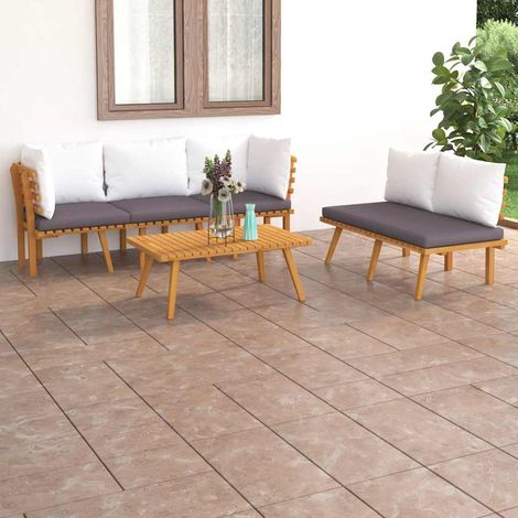 Salon de jardin 5 pcs Ensemble Table et Chaise de Jardin - avec coussins Bois d'acacia solide BV163416 - BonneVie (1/5)