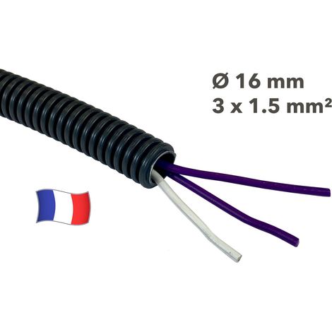 Gaine électrique préfilée 50 mètres diam 16 avec 3 fils Violet, Violet, Ivoire 1.5 mm² - PREFA ELEC (1/2)
