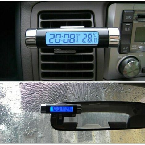 Horloge-thermomètre de voiture en forme de tonneau avec affichage LCD, fixation par clip sur grille d'aération, horloge-thermomètre numérique LED pour voiture (1/5)