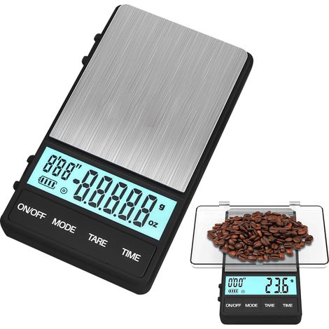 Balance de cuisine numérique avec minuteur - Balance à expresso avec écran tactile LED - Balance de précision avec fonction tare - Balance de précision 0,1 g (avec piles)