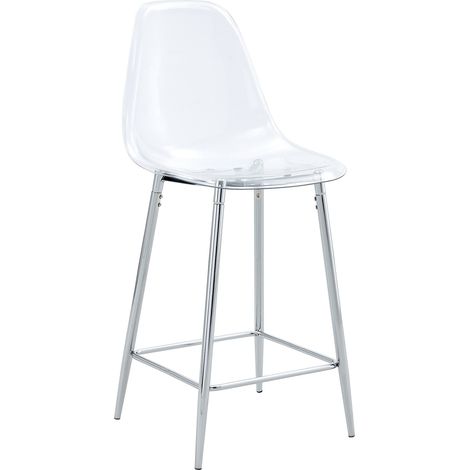 Lot de 2 tabourets de bar transparents avec structure métallique argent, or ou noir pour cuisine et salle à manger (1/5)