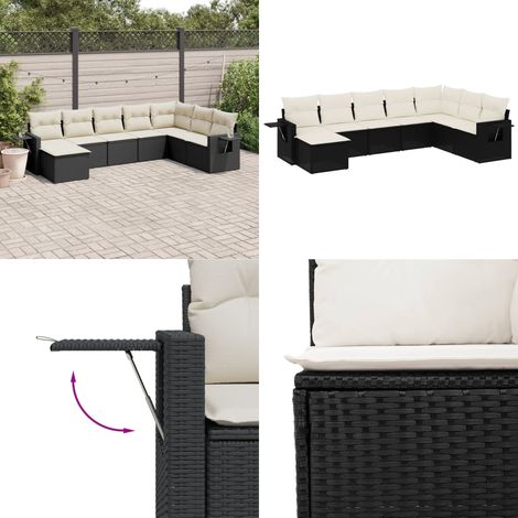 Salon de jardin 8 pcs avec coussins noir résine tressée - Ensemble Salon De Jardin - Meuble Extérieur - Jardin Design - Mobilier Résistant Aux Intempéries - Chaise Lounge - Home & Living (1/5)