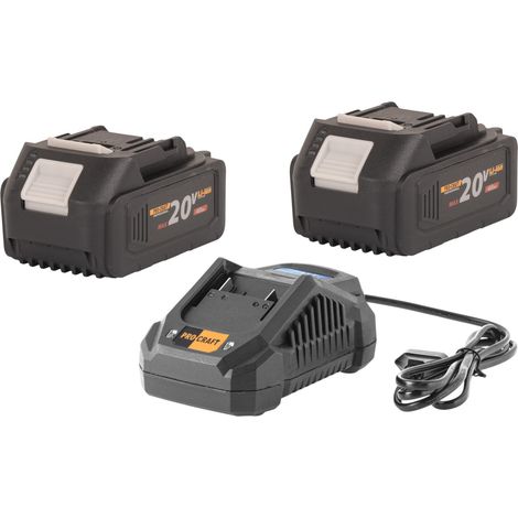 Procraft Starter Set 20 V 20/4A Schnell Ladegerät + 2x 20/4 Akku 4,0 Ah