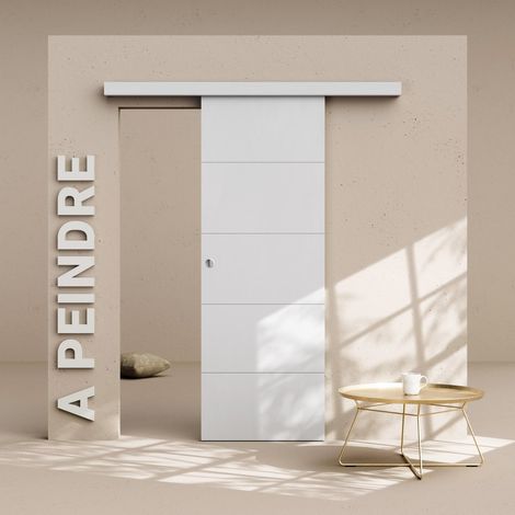Porte Coulissante avec Rail - Prépeinte Ligne 73 cm - Sans butée