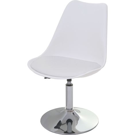 Silla giratoria Malmö T501, silla de cocina, regulable en altura, polipiel, blanco, base cromada
