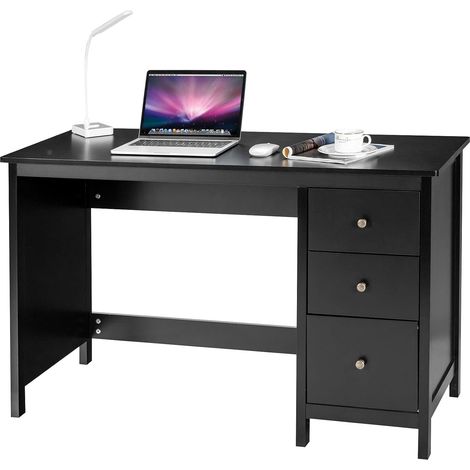 Scrivania per Computer con 3 Cassetti, Tavolo Porta PC con Superficie Spaziosa, Tavolo Moderno per Casa Studio Ufficio (Nero) (1/5)