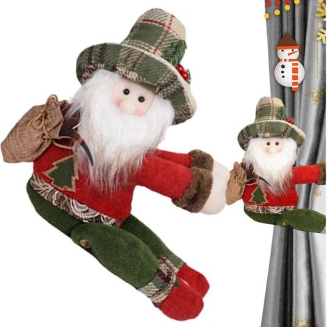 Weihnachtsgardinen mit Schnallen und Raffhaltern, Weihnachtsmotiven mit Weihnachtsmann, Schneemann und Elch, Cartoon-Motiven, Raffhalter mit Schnallen und Haken für Wohnzimmer, Schlafzimmer und Heimde (1/4)