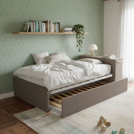 Letto una piazza e mezza 120x190 con contenitore e secondo letto estraibile - Grigio fumo