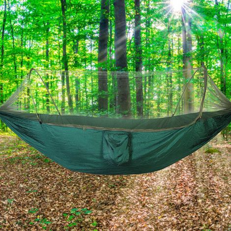 Hamac de voyage portable double/simple avec moustiquaire (vert foncé) (1/5)
