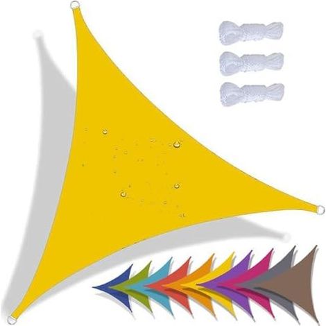 Voile D'ombrage Triangulaire Toile Ombrage Imperméable Protection 95% UV pour Patio Jardin, Terrasse,Extérieur, Balcon (3x3x3m,Jaune)-x (1/5)
